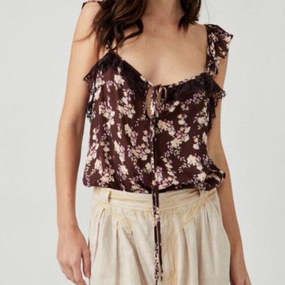 Intimately Free People Bodysuit Chocolate Merlot Floral Never Worn Size Medium - Picture 3 of 10